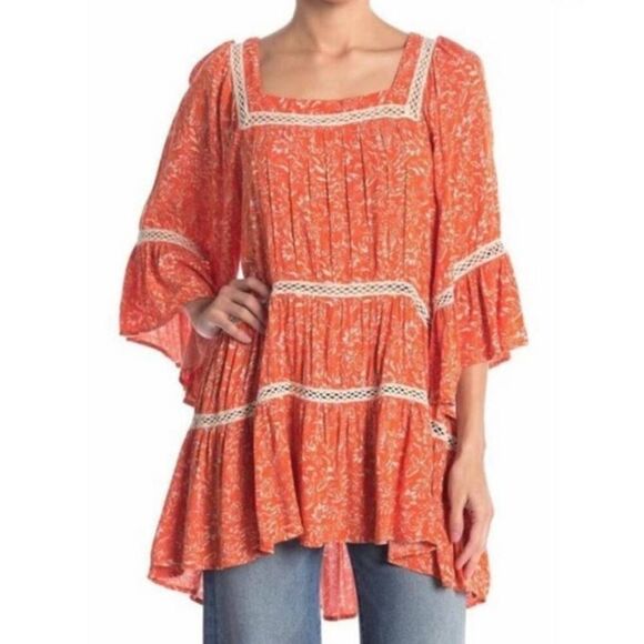 Free People  Talk About It tunic coral pop size Large - Picture 1 of 10
